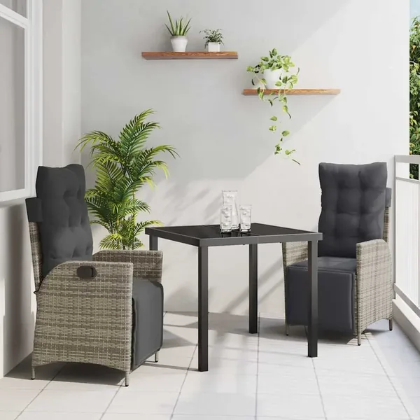 Ensemble de salle à manger pour jardin 3 pcs Gris polyrotin