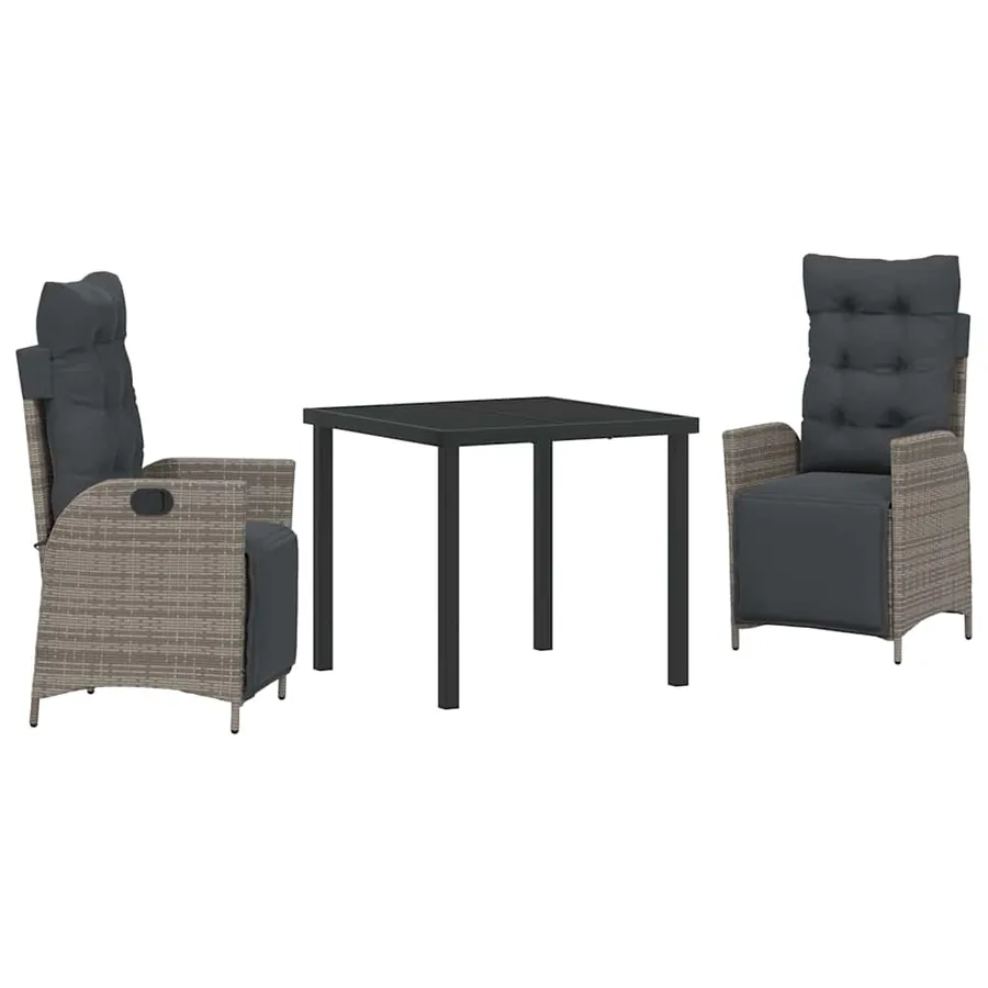 Ensemble de salle à manger pour jardin 3 pcs Gris polyrotin - 2