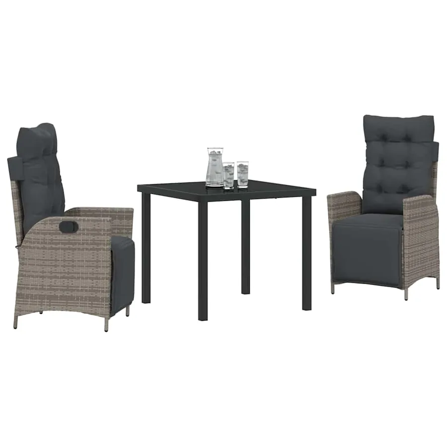 Ensemble de salle à manger pour jardin 3 pcs Gris polyrotin - 3
