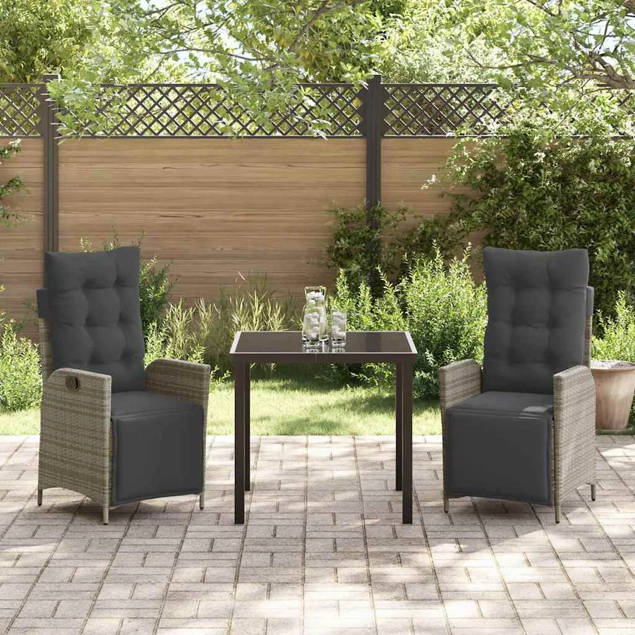 Ensemble de salle à manger pour jardin 3 pcs Gris polyrotin - 4