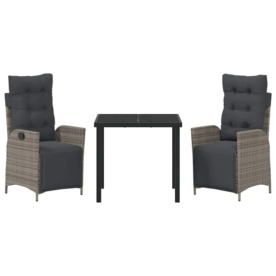 Ensemble de salle à manger pour jardin 3 pcs Gris polyrotin - 7