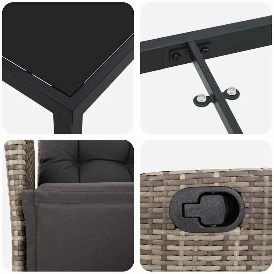 Ensemble de salle à manger pour jardin 3 pcs Gris polyrotin - 9