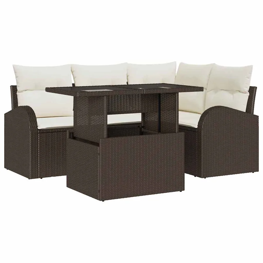 Ensemble de canapé de jardin 5 pcs Marron Poly rotin - 2