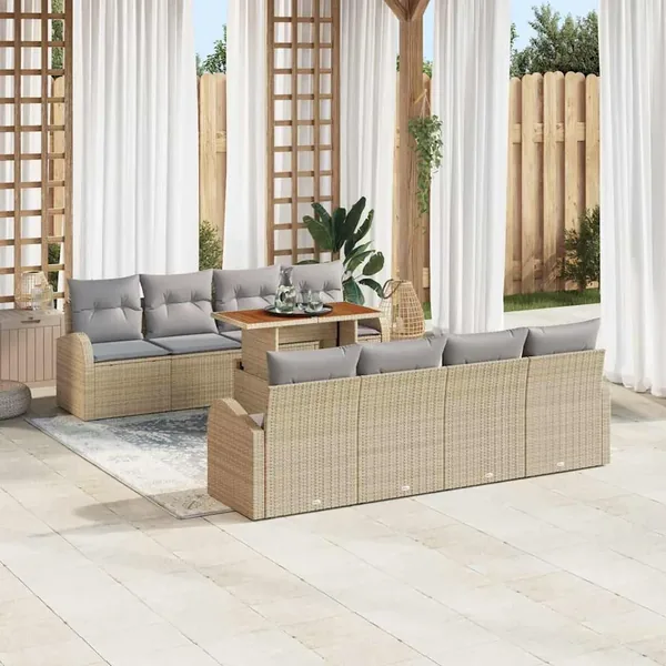Ensemble de canapé de jardin 9 pcs Beige Poly rotin