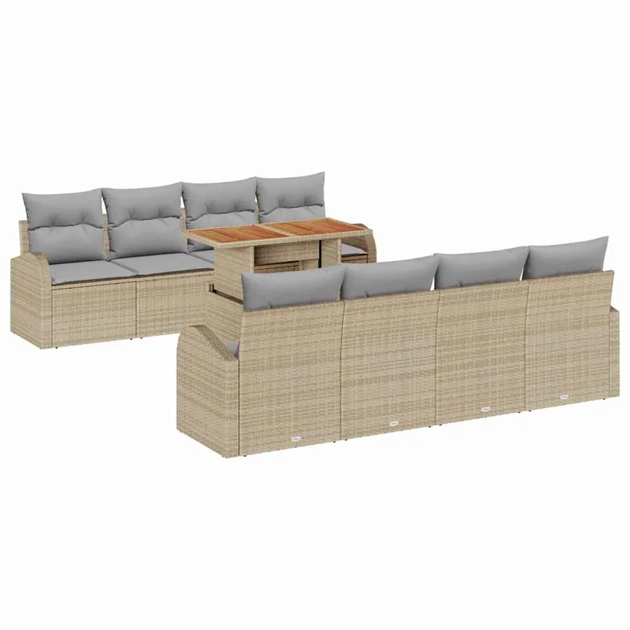 Ensemble de canapé de jardin 9 pcs Beige Poly rotin - 2