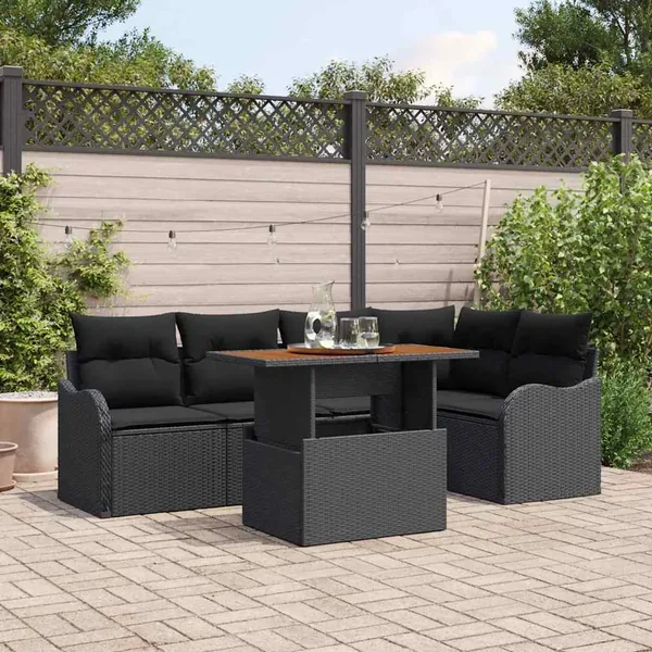 Ensemble de canapé de jardin 6 pcs Noir Poly rotin