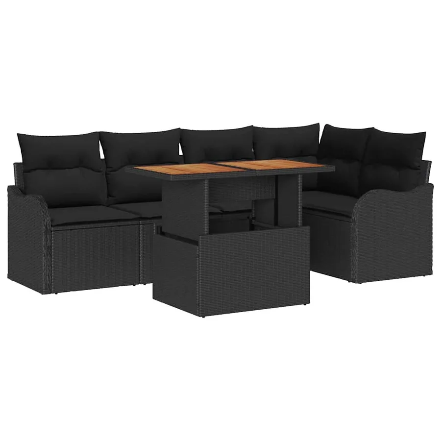 Ensemble de canapé de jardin 6 pcs Noir Poly rotin - 2