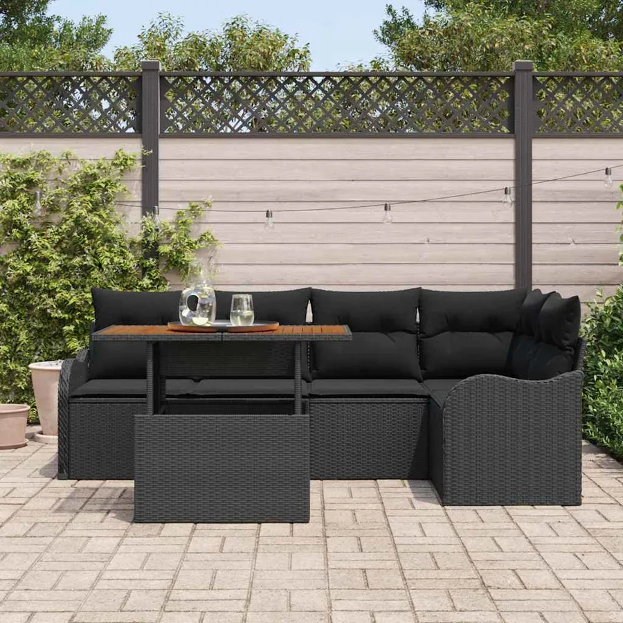 Ensemble de canapé de jardin 6 pcs Noir Poly rotin - 3