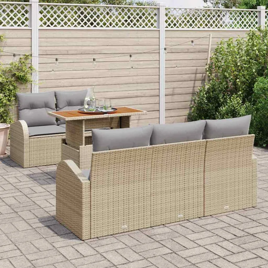 Ensemble de canapé de jardin 6 pcs Beige Poly rotin - 3