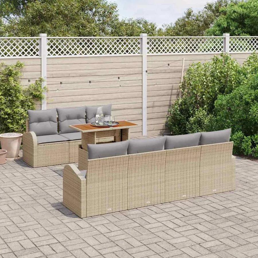 Ensemble de canapé de jardin 8 pcs Beige Poly rotin - 3