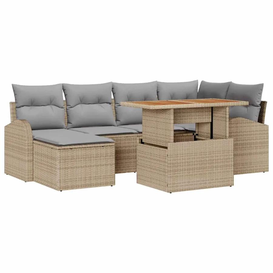 Ensemble de canapé de jardin 7 pcs Beige Poly rotin - 2