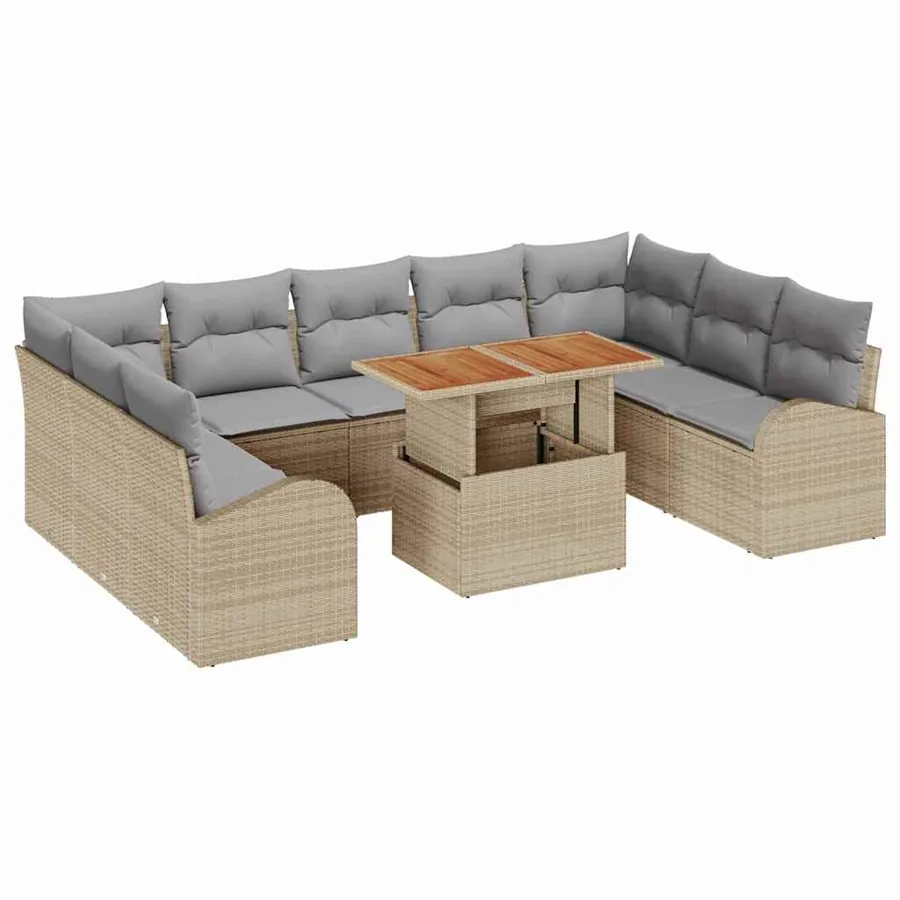 Ensemble de canapé de jardin 10 pcs Beige Poly rotin - 2
