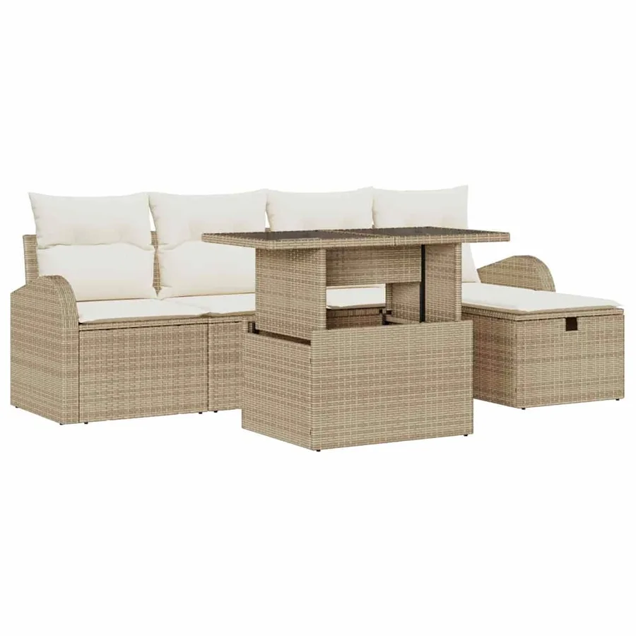 Ensemble de canapé de jardin 6 pcs Beige Poly rotin - 2