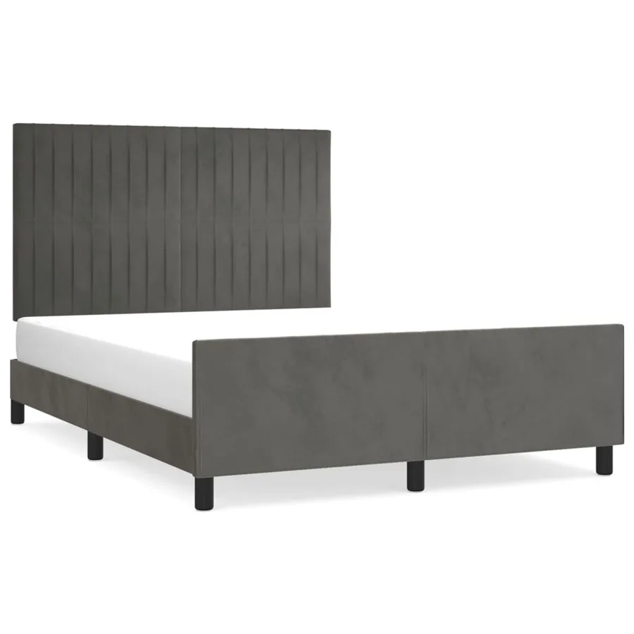 Cadre de lit sans matelas gris foncé 140x190 cm velours - 2