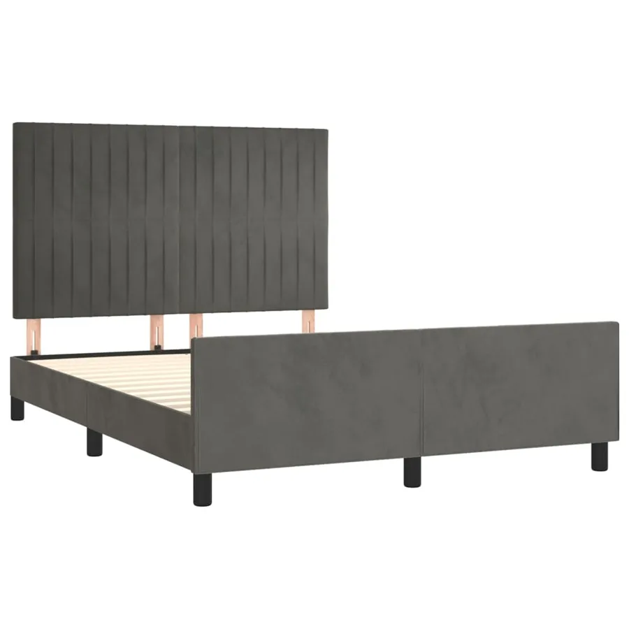 Cadre de lit sans matelas gris foncé 140x190 cm velours - 4