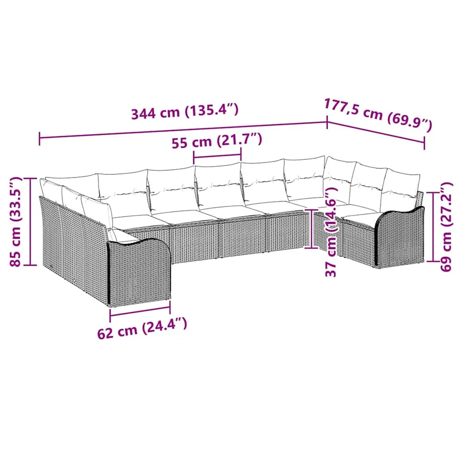Ensemble de canapé de jardin 10 pcs Noir polyrotin - 10