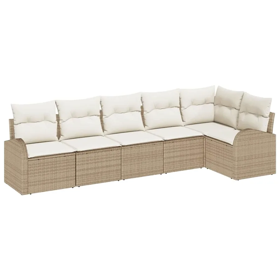 Ensemble de canapé de jardin 6 pcs Beige et blanc polyrotin - 2