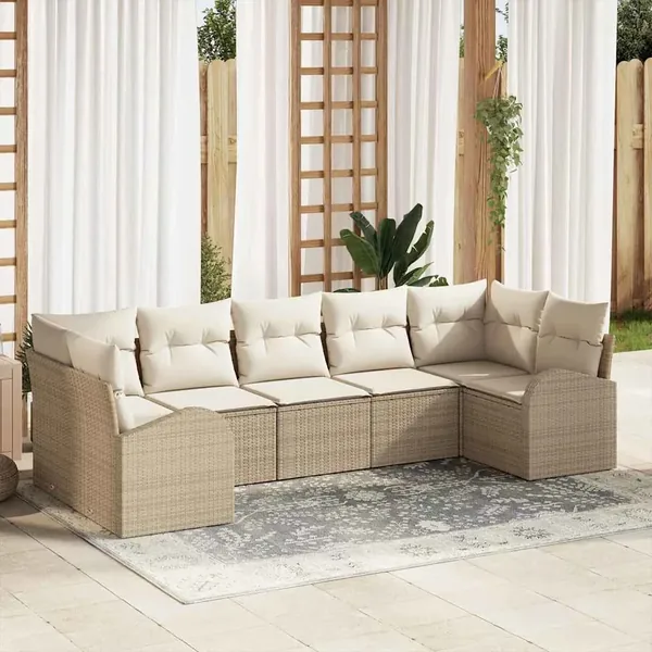 Ensemble de canapé de jardin 7 pcs Beige et blanc polyrotin