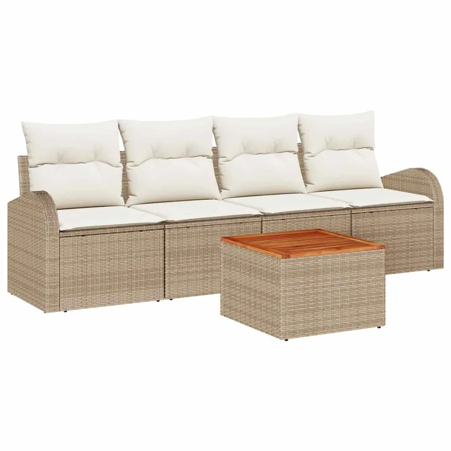 Ensemble de canapé de jardin 5 pcs Beige et crème polyrotin - 2