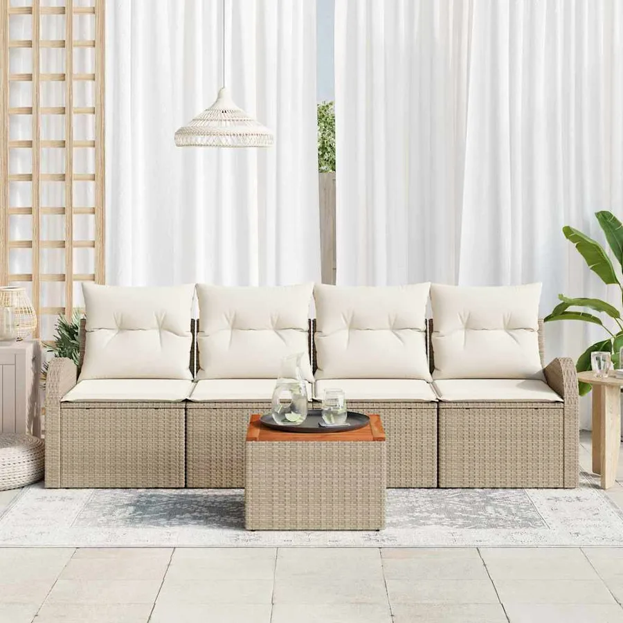 Ensemble de canapé de jardin 5 pcs Beige et crème polyrotin - 3