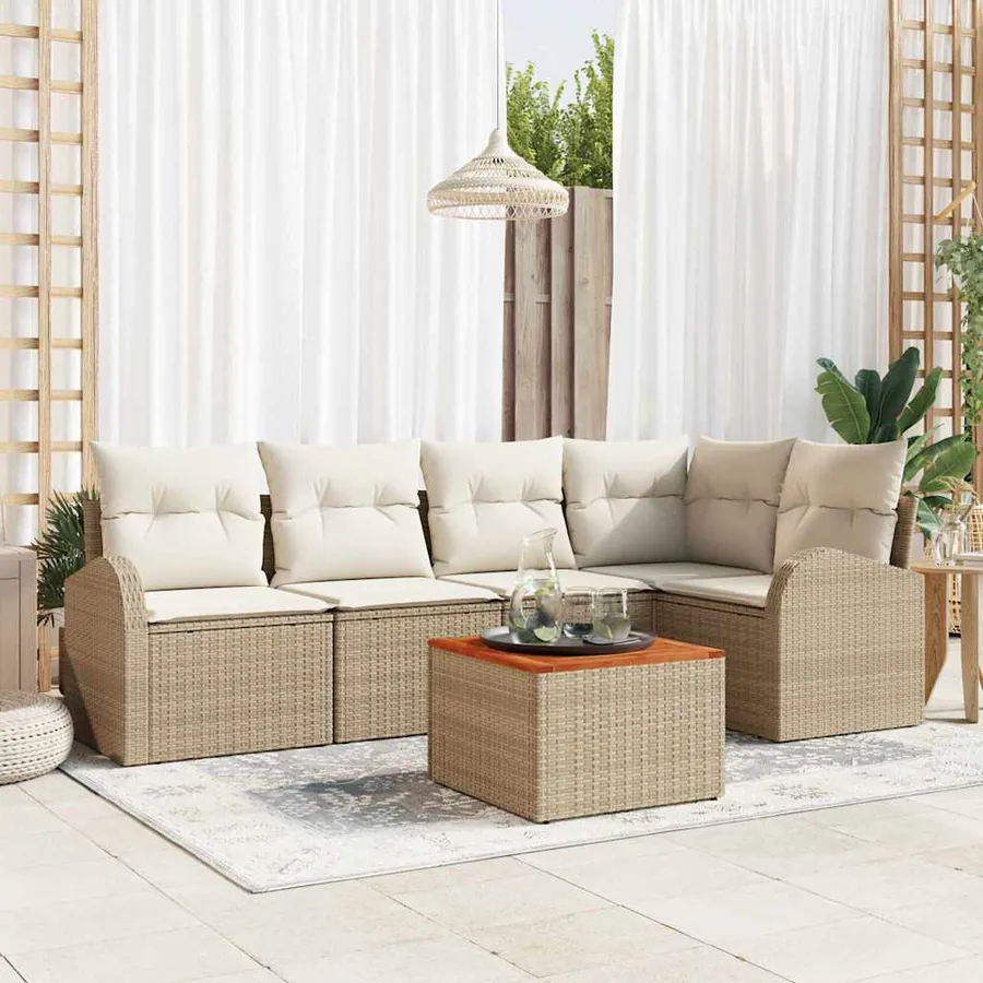 Ensemble de canapé de jardin 6 pcs Beige et crème polyrotin