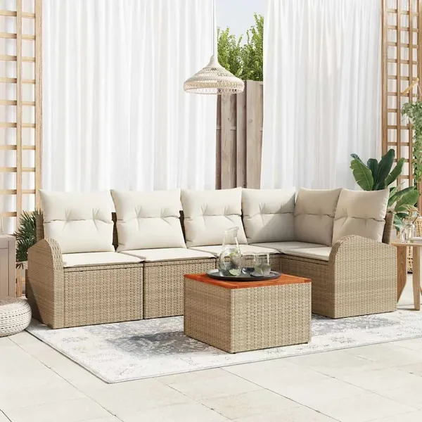 Ensemble de canapé de jardin 6 pcs Beige et crème polyrotin