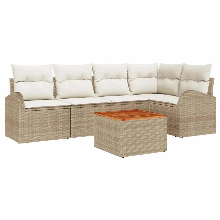 Ensemble de canapé de jardin 6 pcs Beige et crème polyrotin - 2