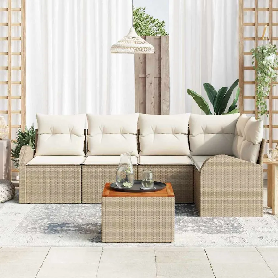 Ensemble de canapé de jardin 6 pcs Beige et crème polyrotin - 3