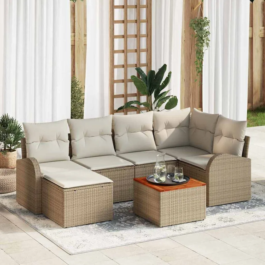 Ensemble de canapé de jardin 7 pcs Beige et crème polyrotin