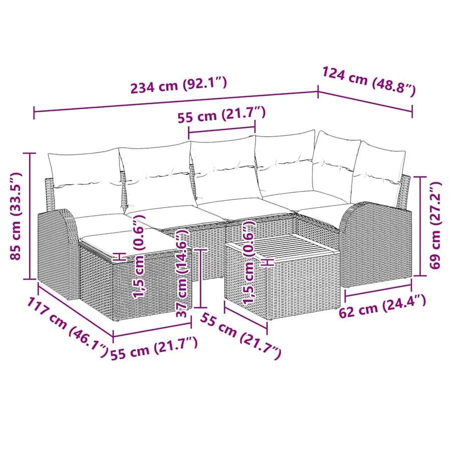 Ensemble de canapé de jardin 7 pcs Beige et crème polyrotin - 17