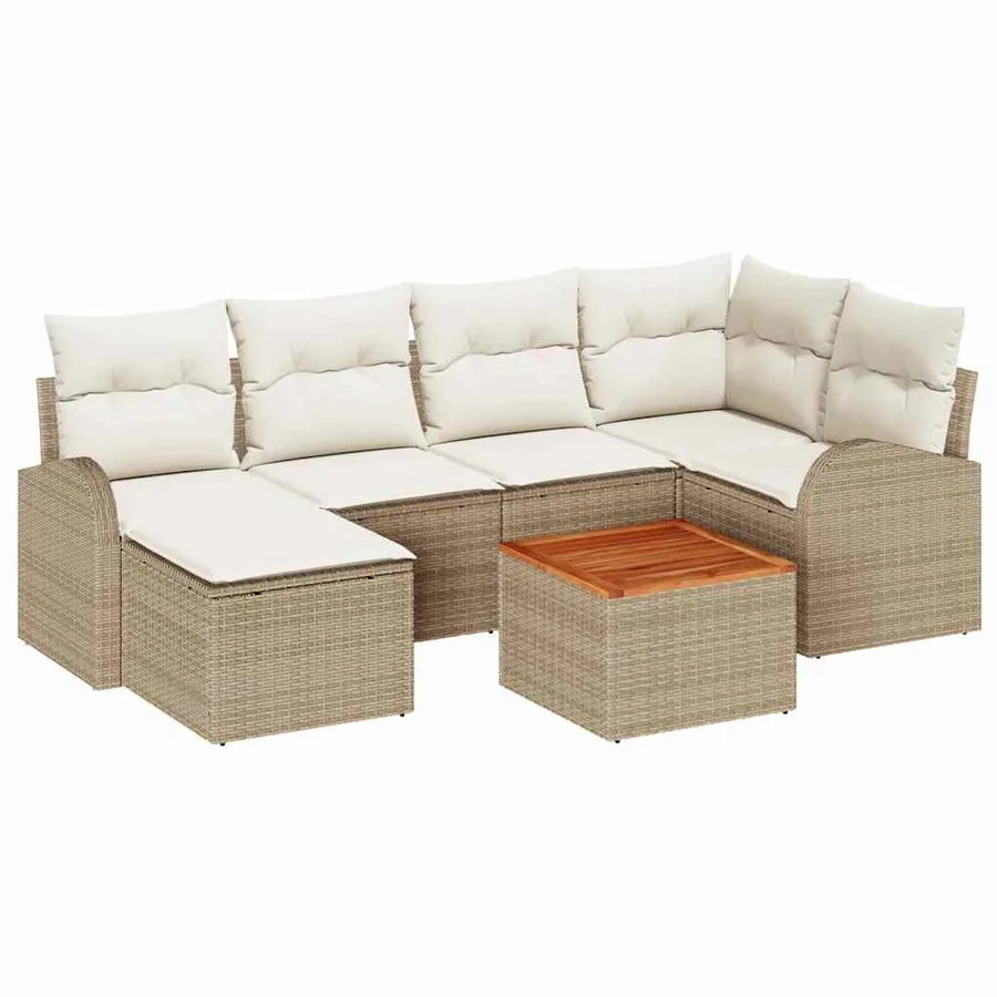 Ensemble de canapé de jardin 7 pcs Beige et crème polyrotin - 2