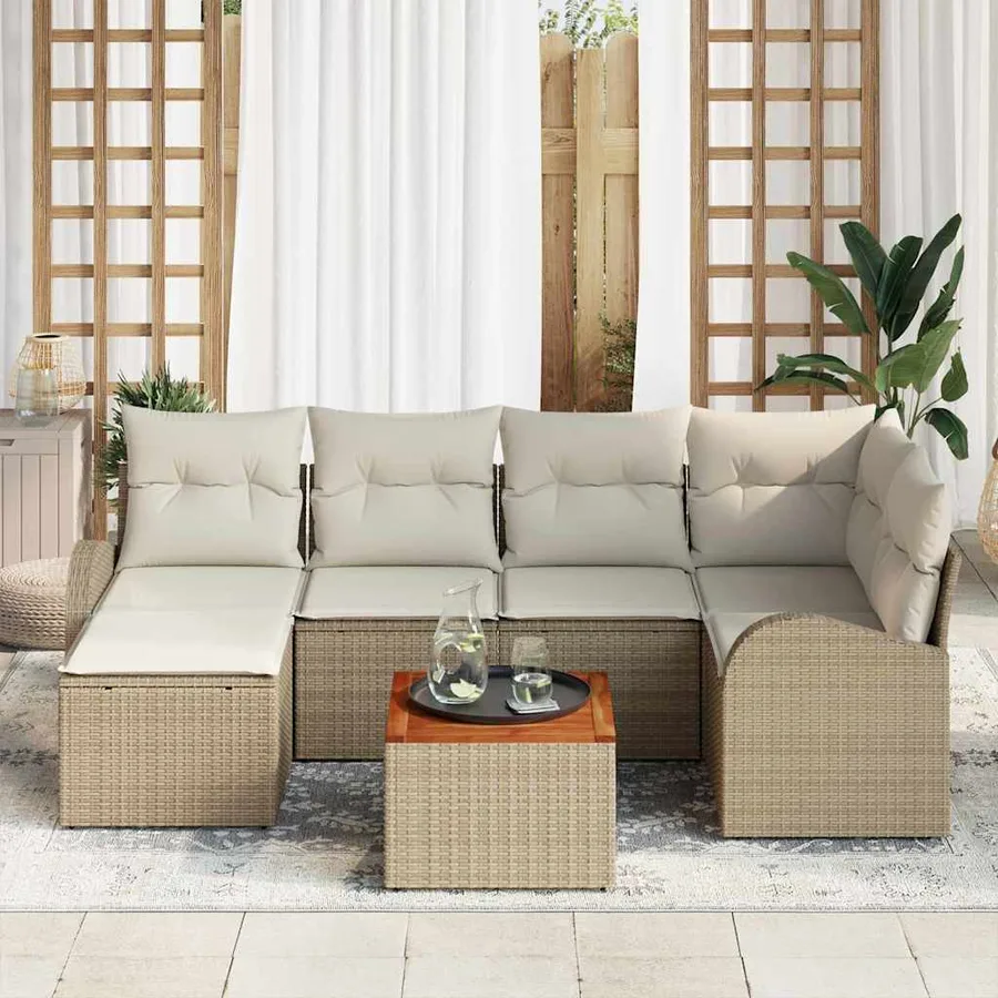 Ensemble de canapé de jardin 7 pcs Beige et crème polyrotin - 3