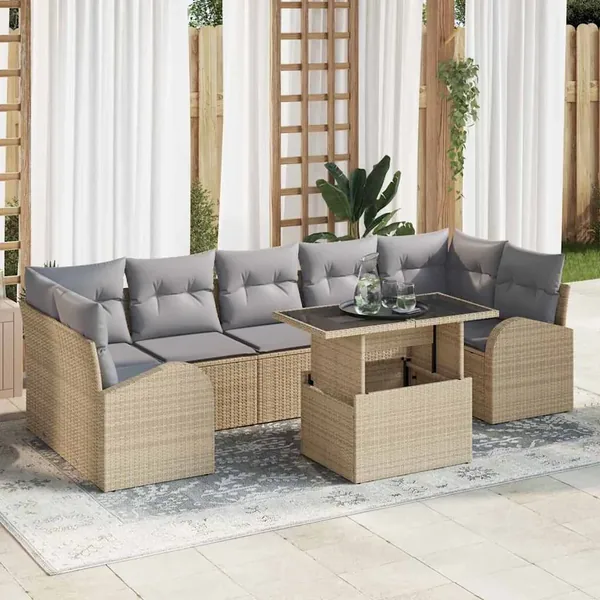 Ensemble de canapé de jardin 8 pcs Beige Poly Rattan