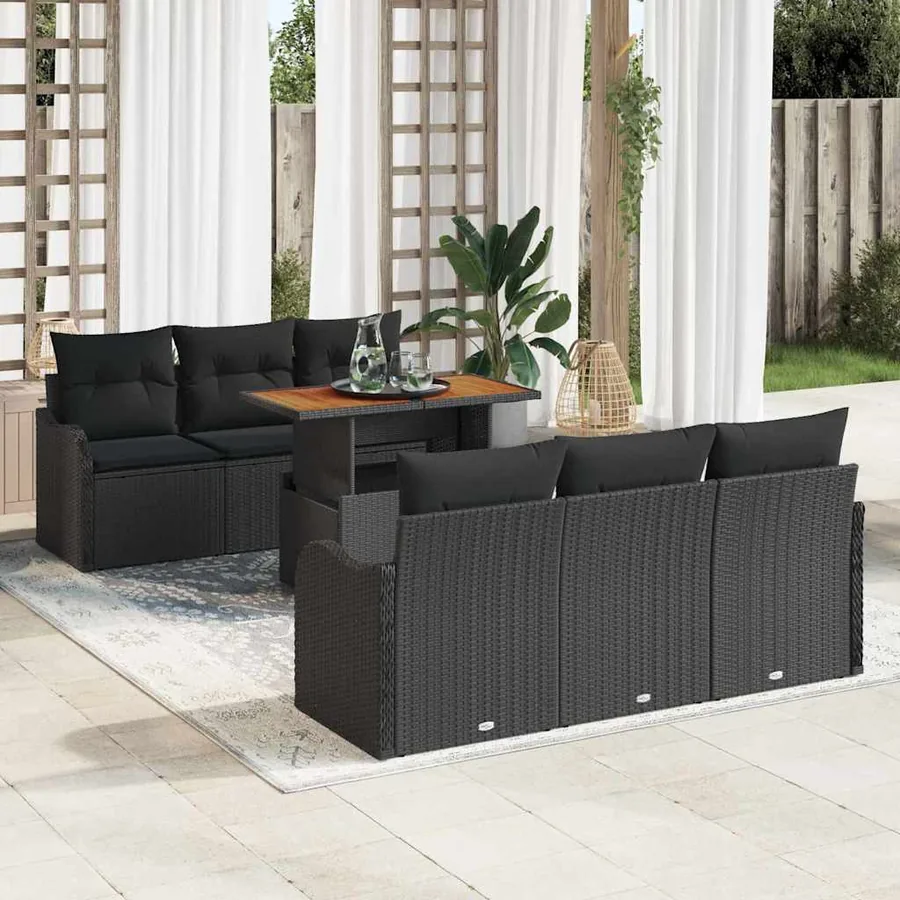 Ensemble de canapé de jardin 7 pcs Noir Poly rotin