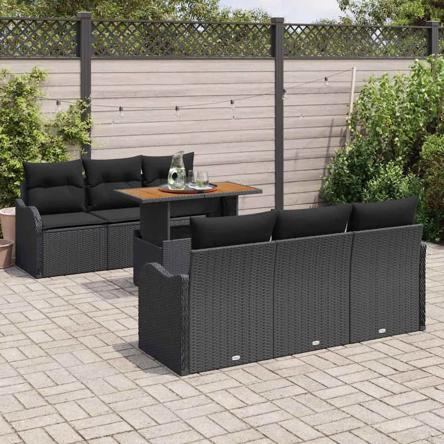 Ensemble de canapé de jardin 7 pcs Noir Poly rotin - 3