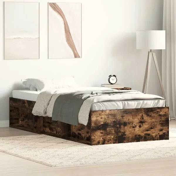 Cadre de lit sans matelas chêne fumé 75x190 cm