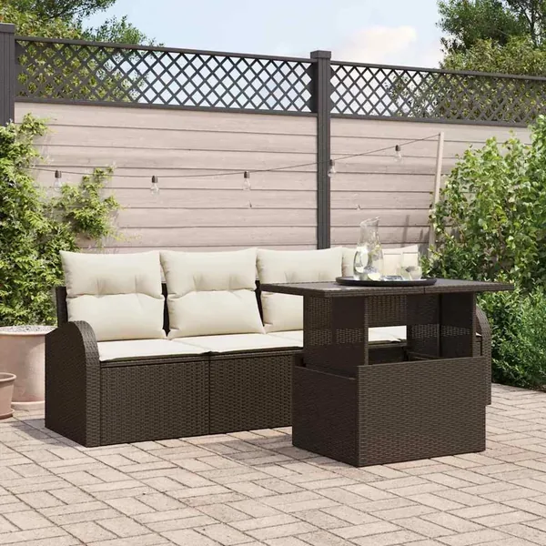 Ensemble de canapé de jardin 5 pcs Marron Poly Rattan