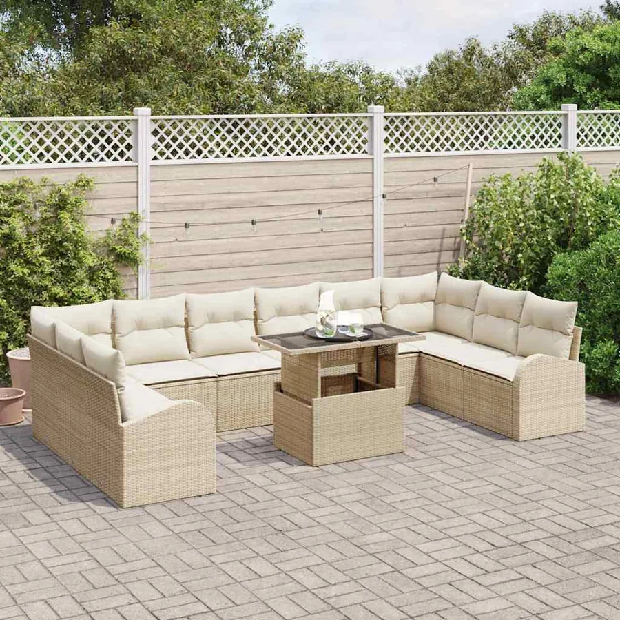 Ensemble de canapé de jardin 11 pcs Beige Poly rotin - 3