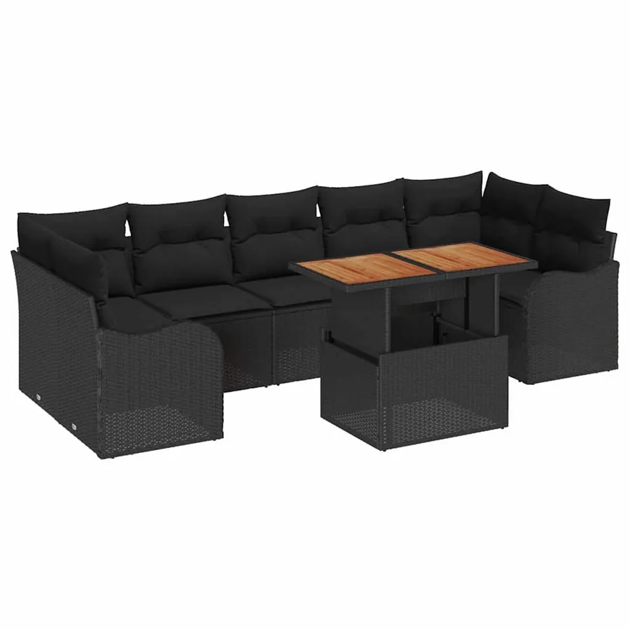Ensemble de canapé de jardin 8 pcs Noir Poly rotin - 2