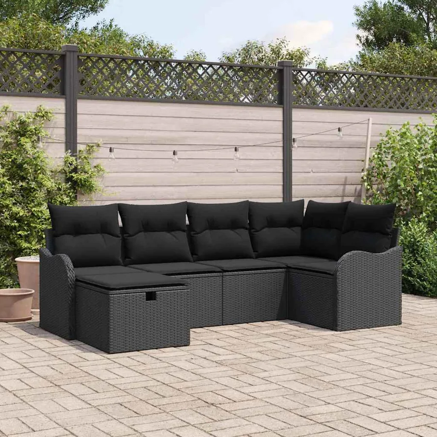 Ensemble de canapé de jardin avec coussin 6 pcs Noir Poly rotin