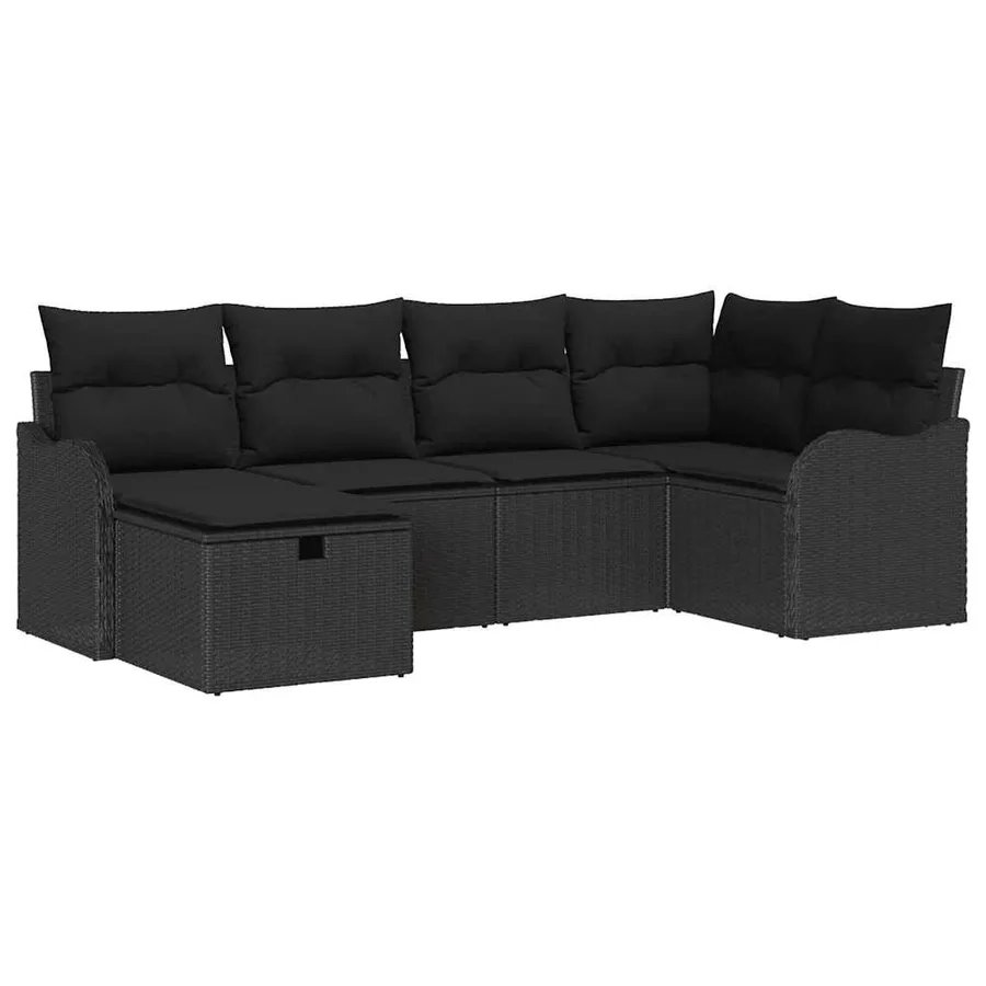 Ensemble de canapé de jardin avec coussin 6 pcs Noir Poly rotin - 2