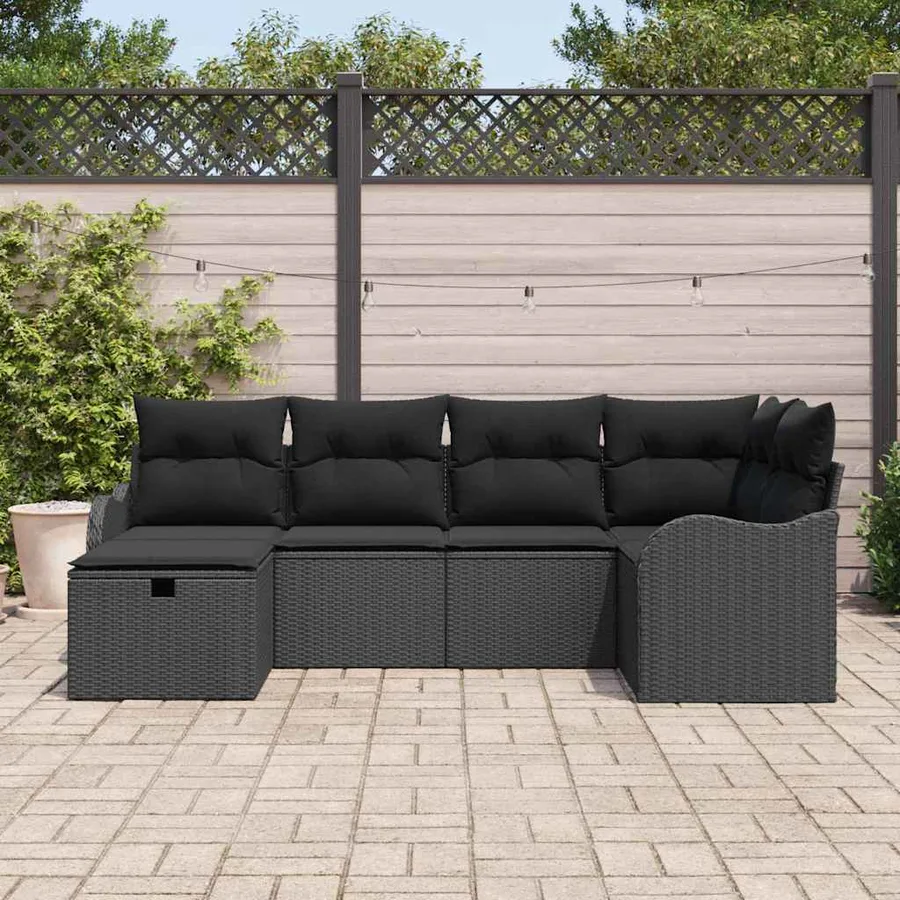 Ensemble de canapé de jardin avec coussin 6 pcs Noir Poly rotin - 3