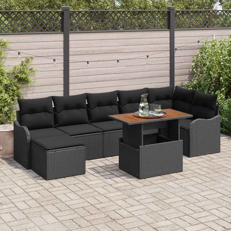 Ensemble de canapé de jardin 8 pcs Noir Poly rotin