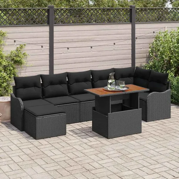 Ensemble de canapé de jardin 8 pcs Noir Poly rotin