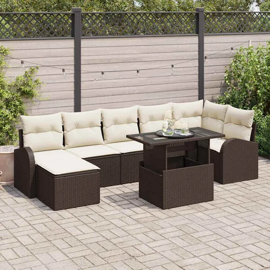 Ensemble de canapé de jardin 8 pcs Marron Poly rotin