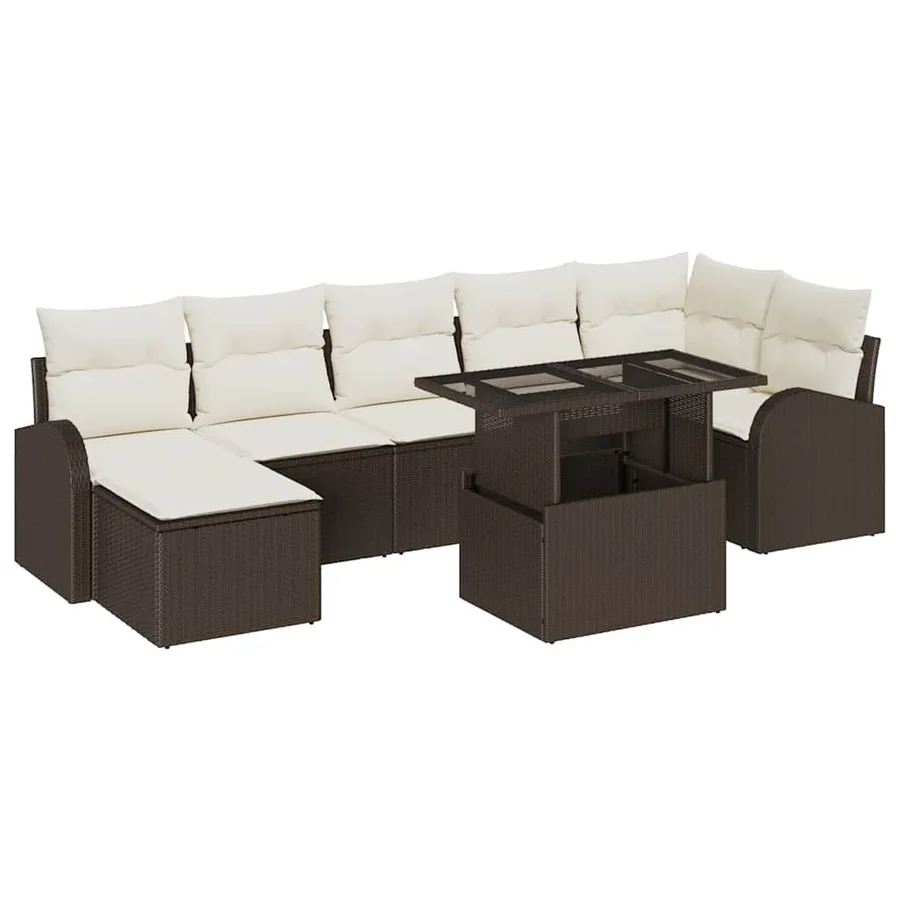 Ensemble de canapé de jardin 8 pcs Marron Poly rotin - 2
