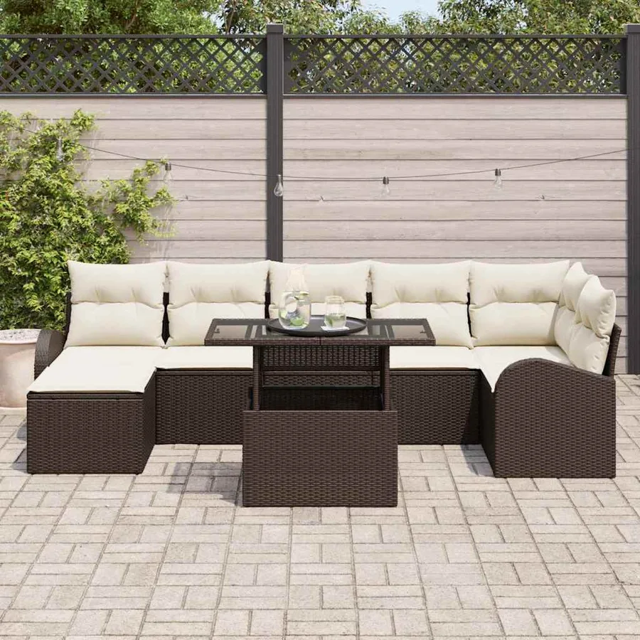 Ensemble de canapé de jardin 8 pcs Marron Poly rotin - 3