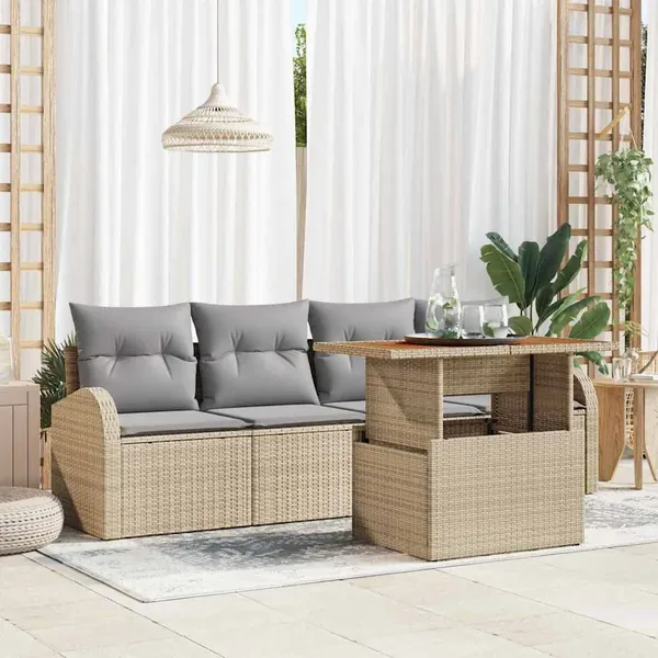 Ensemble de canapé de jardin 5 pcs Beige Poly rotin