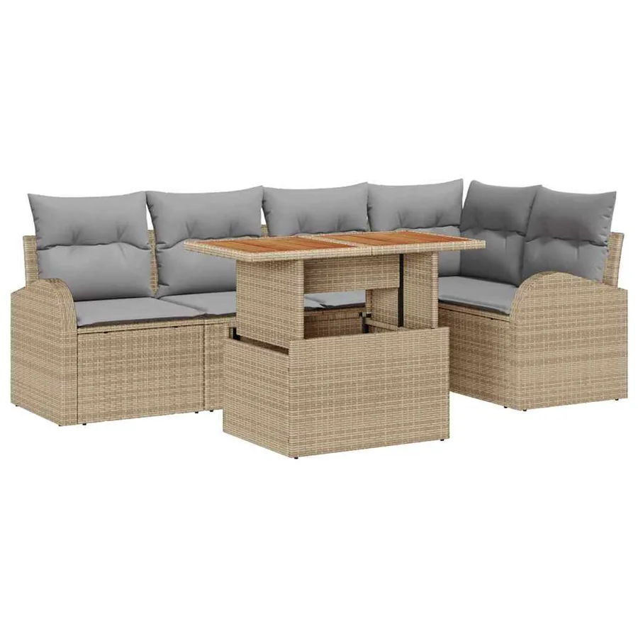 Ensemble de canapé de jardin 6 pcs Beige Poly rotin - 2