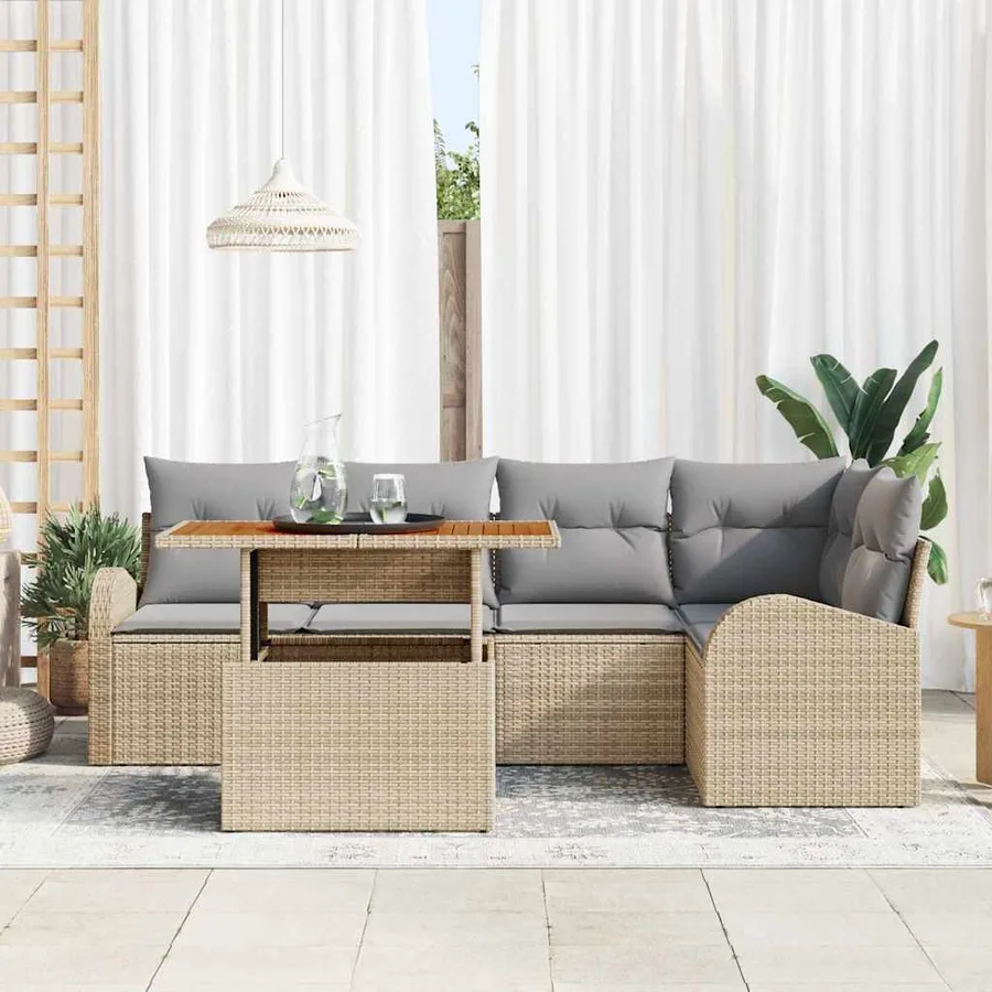Ensemble de canapé de jardin 6 pcs Beige Poly rotin - 3